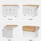 Large Kitchen Island with Wood Drop Leaf, Embossed Texture Rolling Kitchen Cart wDoors and Drawers wStorage for Kitchen, White - image 13