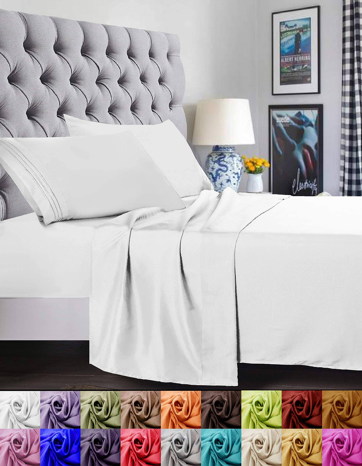 Elegant Comfort 1500 Thread Count Egyptian Quality Super Soft Wrinkle Free and Fade Resistant 4-Piece Sheet Set Queen White - image 1