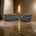 Gray Leather Lizzy Sofa and Loveseat Set with Manual Reclining and Solid Wood Frame - image 6