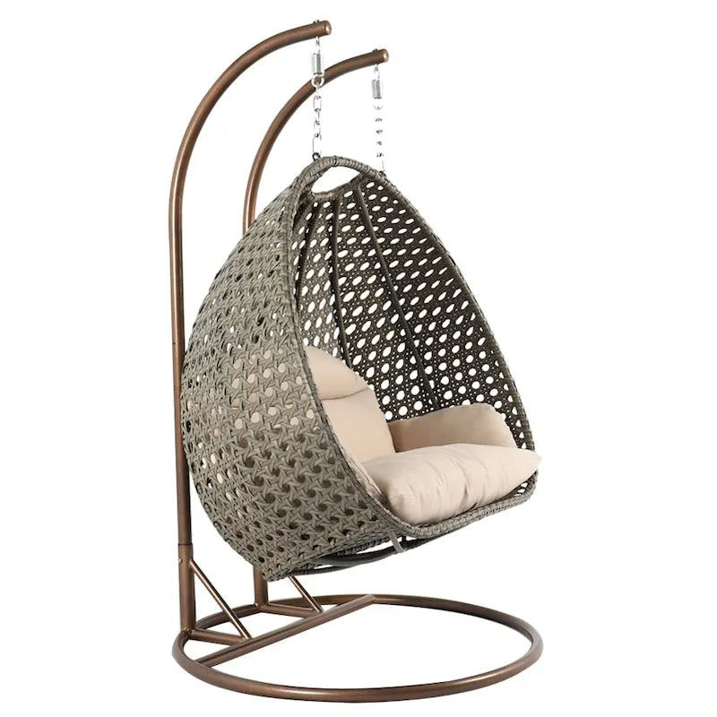 LeisureMod 2 Person Hanging Egg Chair with Stand - Outdoor/Indoor Rattan Wicker Patio Swing Hammock Lounger with Cushions - image 13