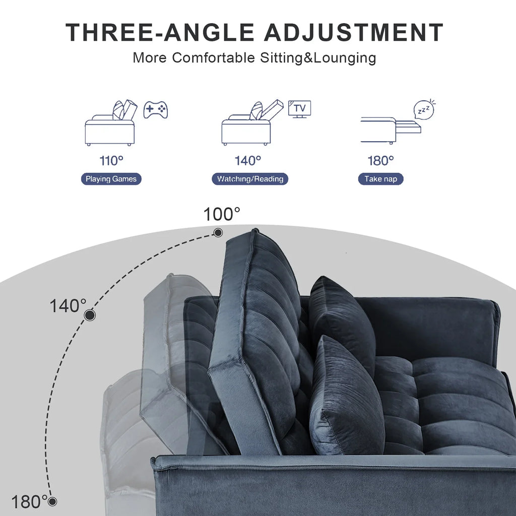 3 in 1 Convertible Sleeper Sofa Bed, Futon Couches for Living Room with Side Pocket / Adjustable Backrest/ Velvet Fabric / Pull Out Couch / Love-seat sofa/ Sectional Sofa Bed/ 2-seat sofa bed - image 6