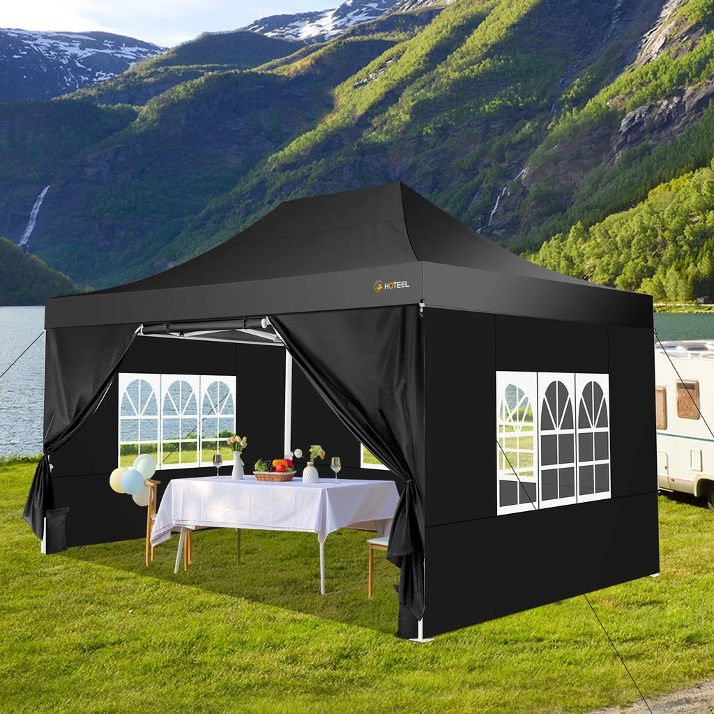 HOTEEL 10x15 Heavy Duty Canopy Tent - Commercial Pop Up with UV50+, Thick Hexagonal Frame, 4 Sidewalls, Anti-Pooling Design & Roller Bag (Black) - image 12
