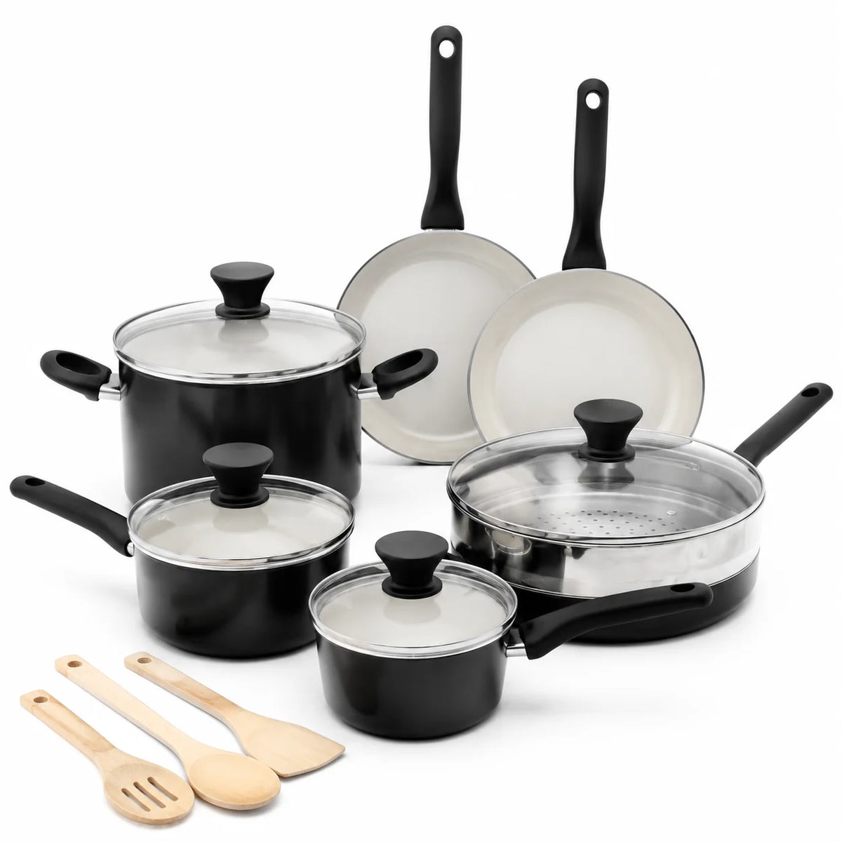 16 Piece Ceramic Nonstick Cookware Set Black Pots and Pans Set with Lids Durable Kitchen Cooking Set - image 1