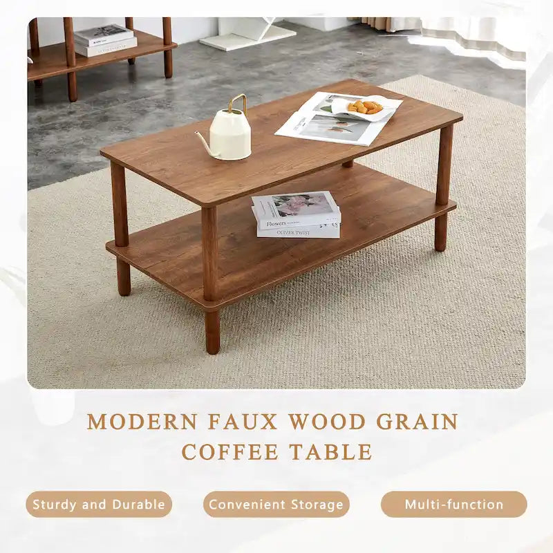 39-Inch Coffee Table with Two-Tier Design and Rubberwood Legs - image 24