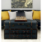 Roche River Decor Faux Leather or Linen Fabric Coffee Table Trunk with 2 Drawers and Buckle Hinged Top - Available in Dark Blue or Brown - image 9