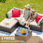 Devoko 5 Pieces Patio Furniture Sets All Weather Outdoor Sectional Patio Sofa Manual Weaving Wicker Rattan Patio Seating Sofas with Cushion and Glass Table(Beige) - image 12