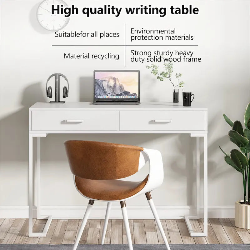 Modern Computer Desk with 2 Drawers - Stylish Study Writing Table with Storage for Home Office - image 14