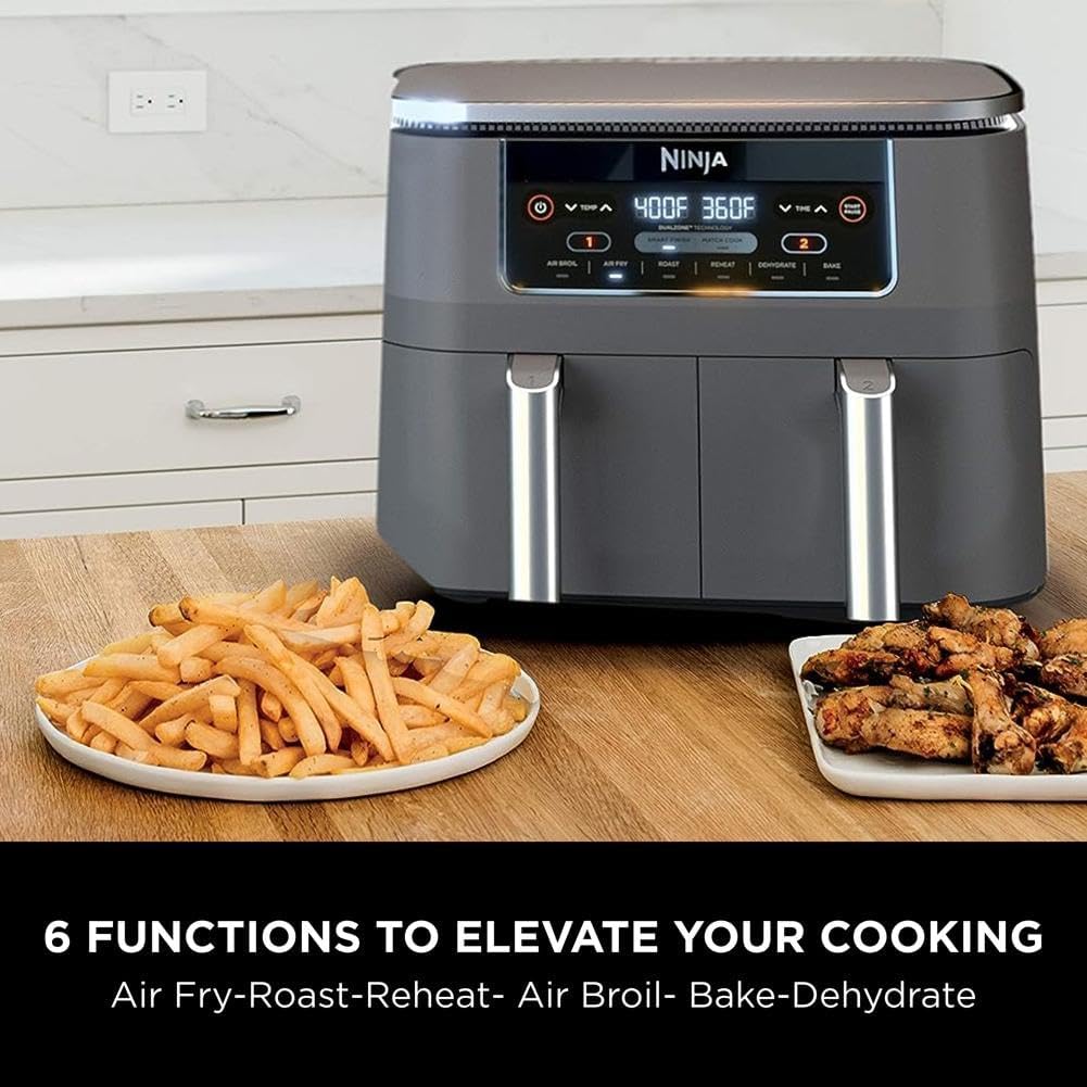 Ninja Foodi 10QT 6-in-1 DualZone Smart XL Air Fryer, 2 Independent 5QT Baskets, Smart Cook Thermometer, Match Cook, Smart Finish, Air Fry, Roast, Bake, Dehydrate, Reheat, Grey, DZ550 - image 3