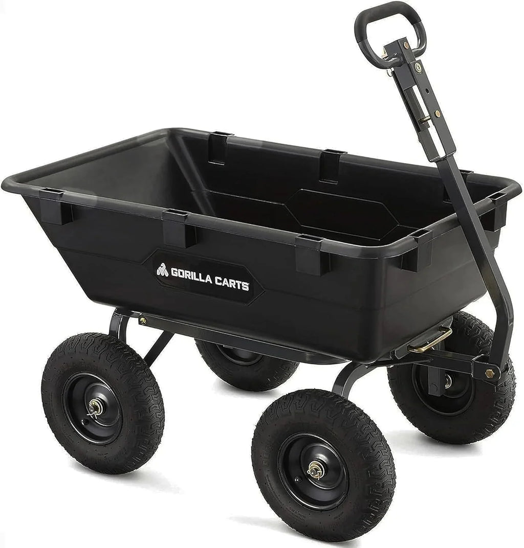 Heavy Duty Poly Utility Dump Wagon Garden Cart w/Pneumatic Tires, 6 Cu Ft - 1200 lb Capacity Outdoor Wheelbarrow for Yard, Landscaping & Gardening, Lawn Tractor or ATV Towable-Gorilla Carts - image 1