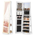 LED Mirror Jewelry Cabinet Standing Jewelry Armoire Organizer Box with Full-Length Mirror and Adjustable LED Lights White - image 1