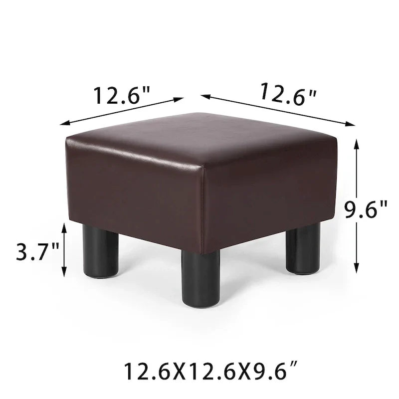 Square Footrest Stool with Upholstered Seat and Wooden Legs - image 7