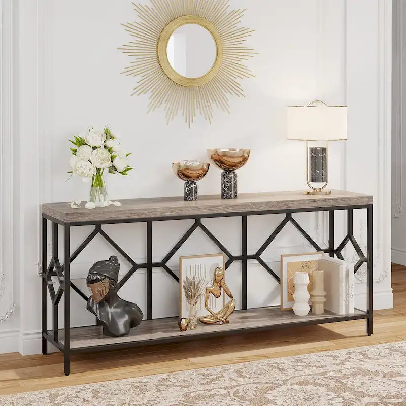 70.9-Inch Industrial Sofa Console Table with Open Storage Shelf - Extra Long Narrow Entry Table for Behind Couch - image 6