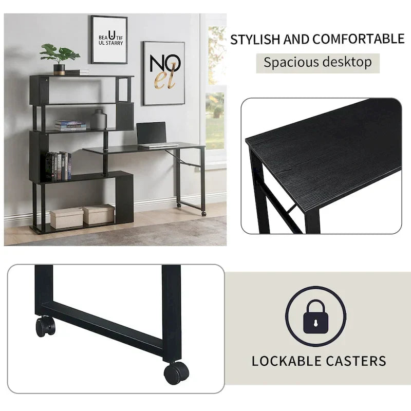 Modern Computer Desk with 5-Tier Shelves – Space-Saving Rotatable Workstation - image 8