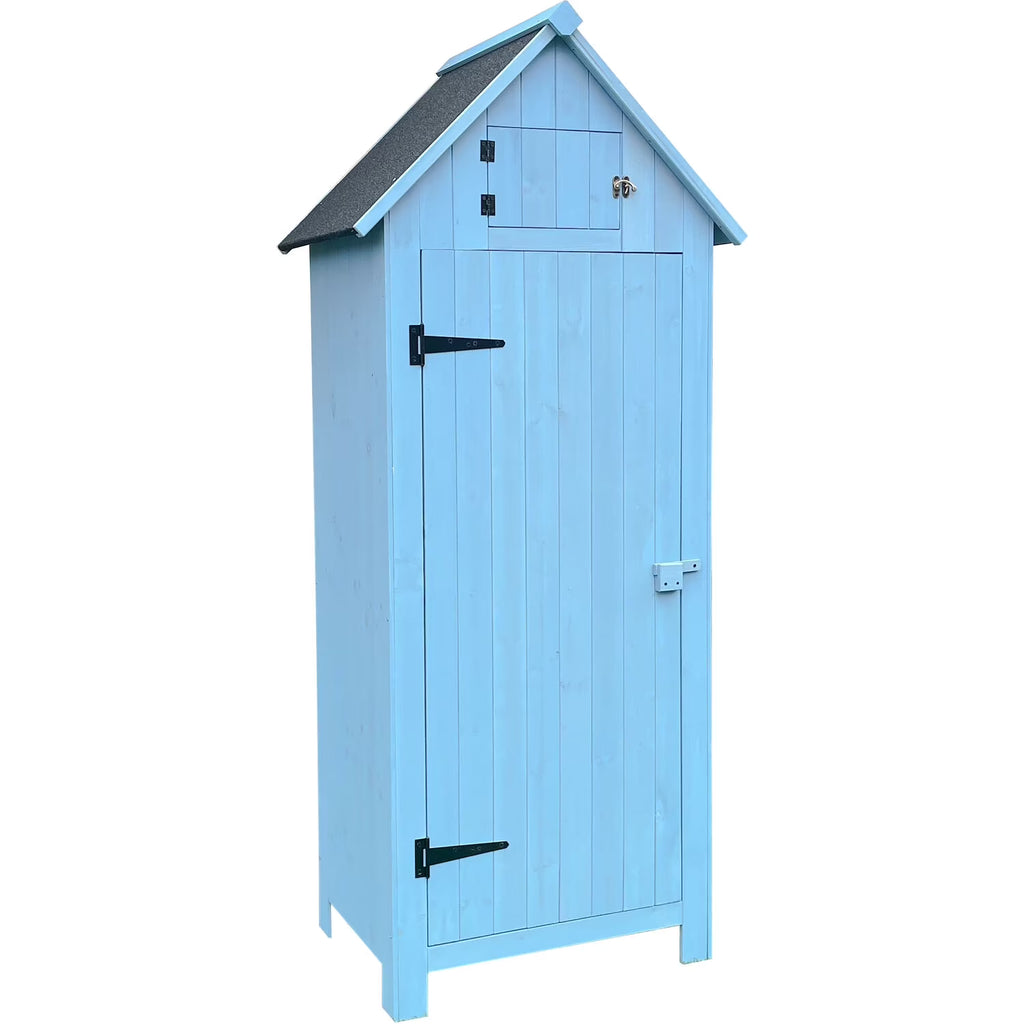 Hanover Sturdy Durable Waterproof Wood Outdoor Vertical Storage Shed, 70.40"x 30.30"x21.30", Blue - image 1