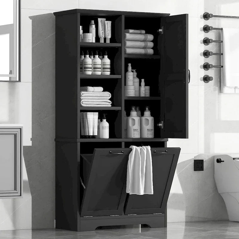 Multi-Functional Bathroom Storage Cabinet with Doors, Drawers, and Tilt-Out Laundry Hamper - image 5