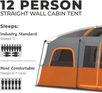 CORE Straight Wall Cabin Tents / 10 Person / 11 Person / 12 Person Large Multi Room Family Tents for Car Camping & Outdoor Adventures - image 23