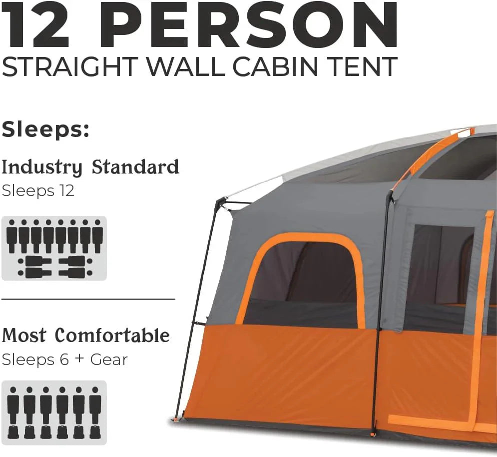 CORE Straight Wall Cabin Tents / 10 Person / 11 Person / 12 Person Large Multi Room Family Tents for Car Camping & Outdoor Adventures - image 23