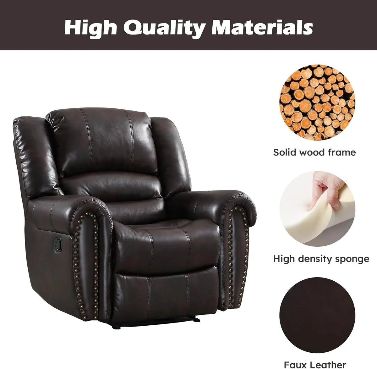 CANMOV Leather Recliner Chair, Classic and Traditional Manual Recliner Chair with Comfortable Arms and Back Single Sofa for Living Room, Nut Brown - image 47