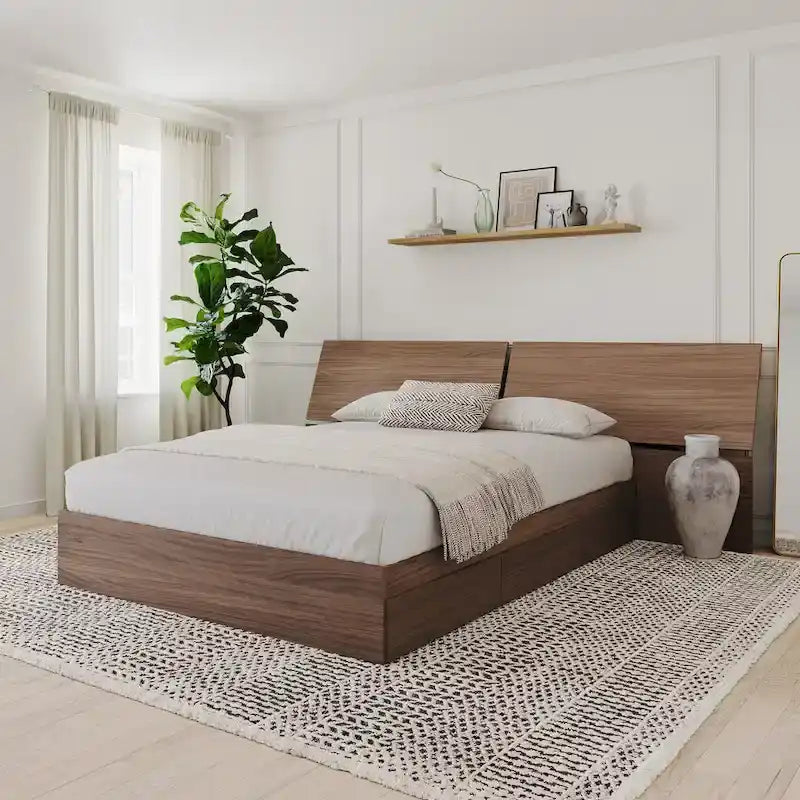 Walnut Nexera Storage Bed with Integrated Headboard - image 1