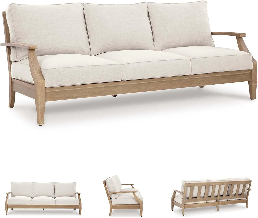 Signature Design by Ashley Clare View Coastal Outdoor Patio Eucalyptus Sofa with Cushions, Beige - image 70
