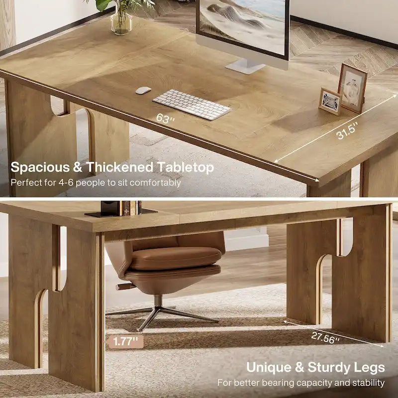 63-Inch Farmhouse Executive Desk with Unique Legs - Industrial Style Office Furniture for Home - image 6