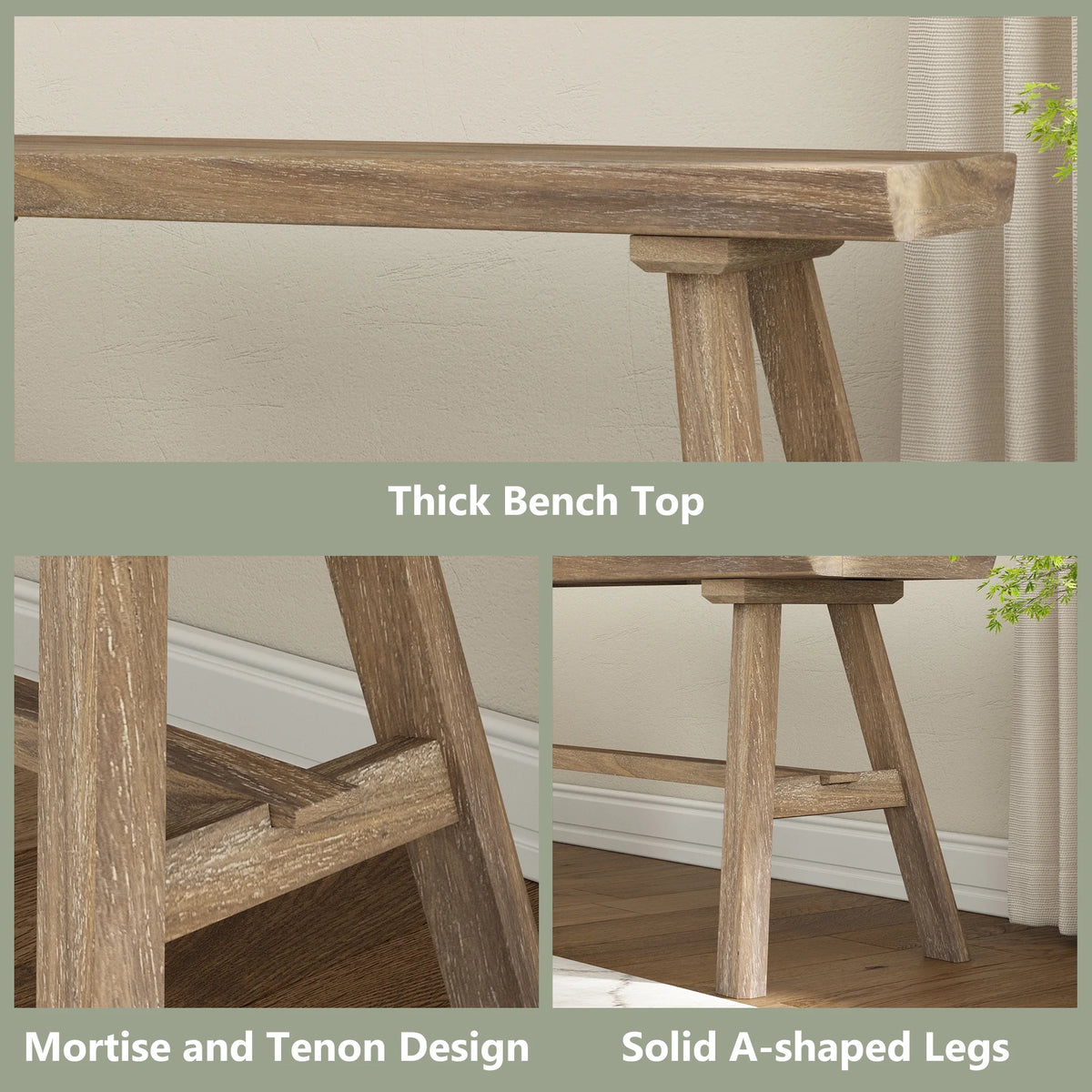 39" Solid Wood Bench, Rustic Farmhouse Wood Dining Room & Entryway Bench Seat for Indoors and Outdoors - image 5