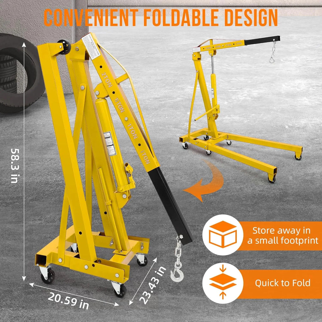 Joankaren 2 Ton Folding Hydraulic Engine Hoist, Heavy - Duty Engine Shop Crane Hoist Lift, Heavy Cherry Picker with 6 - image 4
