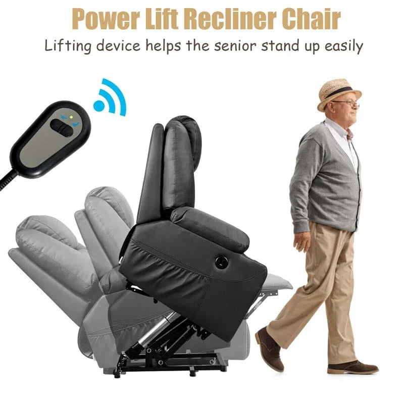 Electric Power Lift Recliner, Leather Massage Reclining Sofa, Elderly Lift Chair with Lumbar Heating & 8 Vibrating Nodes, Cup Holder, USB Port - image 20