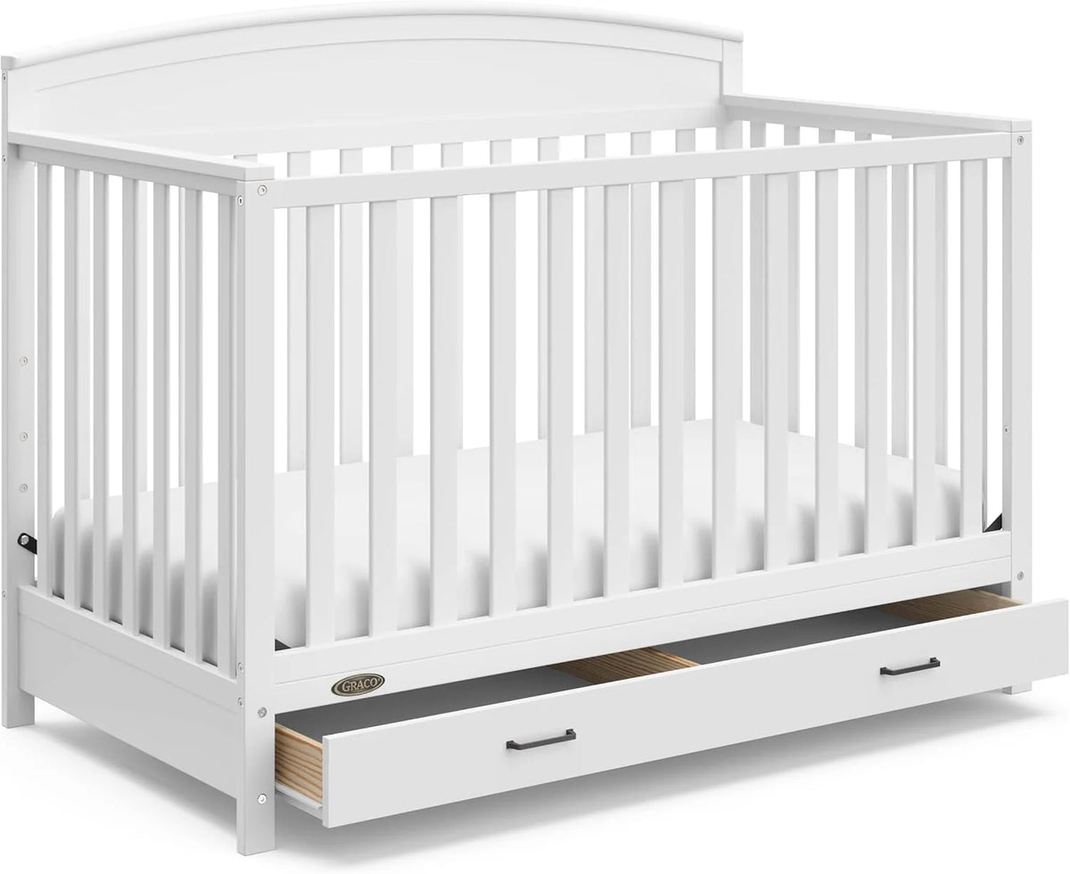 5-in-1 Convertible Baby Bed (with drawers, white) - Green Guardian Gold Certification, built-in baby bed storage drawer, convertible to toddler bed, day bed and full-size bed - image 3