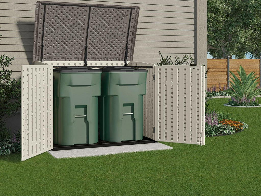 Suncast BMS4700 Resin Storage Shed, Off-White/Gray, 70.5′′W x 44.25′′D x 52′′H, Double Door, UV Resistant - image 3