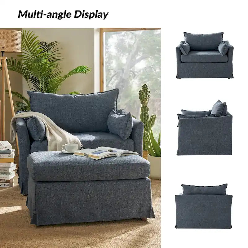 Sophie Contemporary Oversized Slipcovered Armchair and Ottoman with Lockable Rear Wheels - image 12