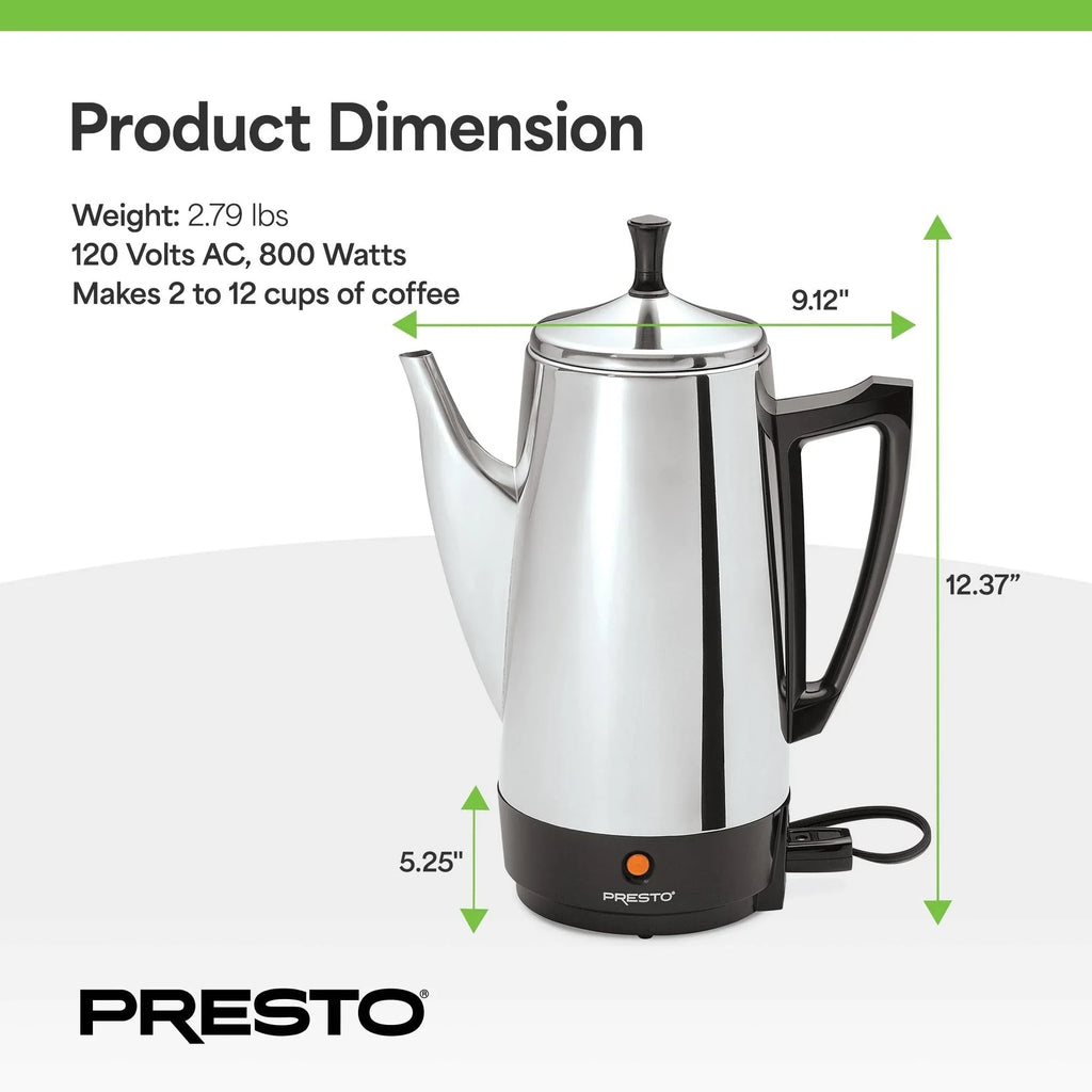 Presto Stainless Steel Coffee Maker, 12 Cup Robust Percolator Coffee, Silver - 2.79 - image 4