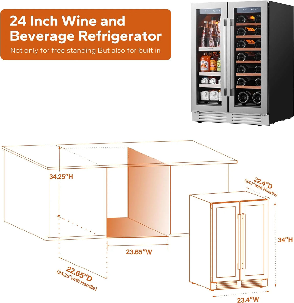24'' Wine Cooler Refrigerator - 46 Bottle Wine Fridge Dual Zone with Modern Touch Intelligent Digital 40°-65°F Low Noise, Built in or Freestanding Wine Cooler for Home and Kitchen - image 33
