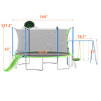 12FT Trampoline with Slide, Swings, SEGMART Recreational Trampoline with Basketball Hoop and Ladder, Heavy Duty Outdoor Backyard Trampoline with Net for Kids and Adults, Green - image 11