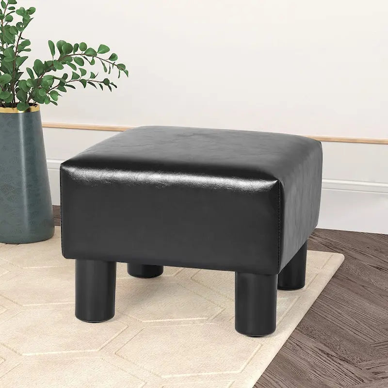 Square Footrest Stool with Upholstered Seat and Wooden Legs - image 17
