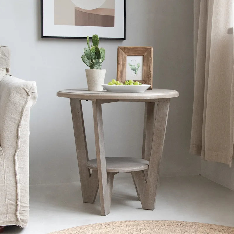 COZAYH Set of 2 Rustic Farmhouse End Tables with Storage Shelf - Vintage Grey French Country Accent Side Tables - image 8