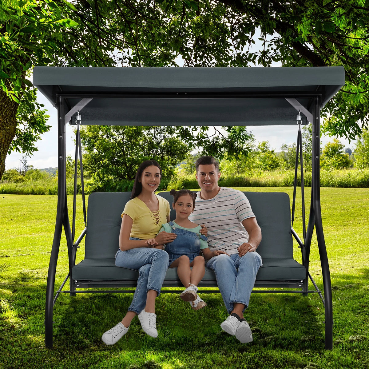 Pirecart 3 Person Patio Porch Swing Outdoor Converting Swing Glider Hammock with Adjustable Canopy, Cushions, Red - image 26