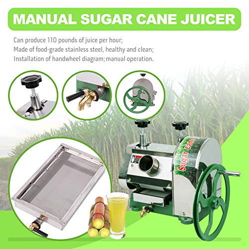 TRY YEAN Manual Sugarcane Juice Machine, Professional Stainless Steel Sugar Cane Juicer, 110LBS Output per Hour with 2 Inch Large Inlet Extractor, Handwheel Sugar Canes Squeezer for Commercial Home: Home & Kitchen - image 3