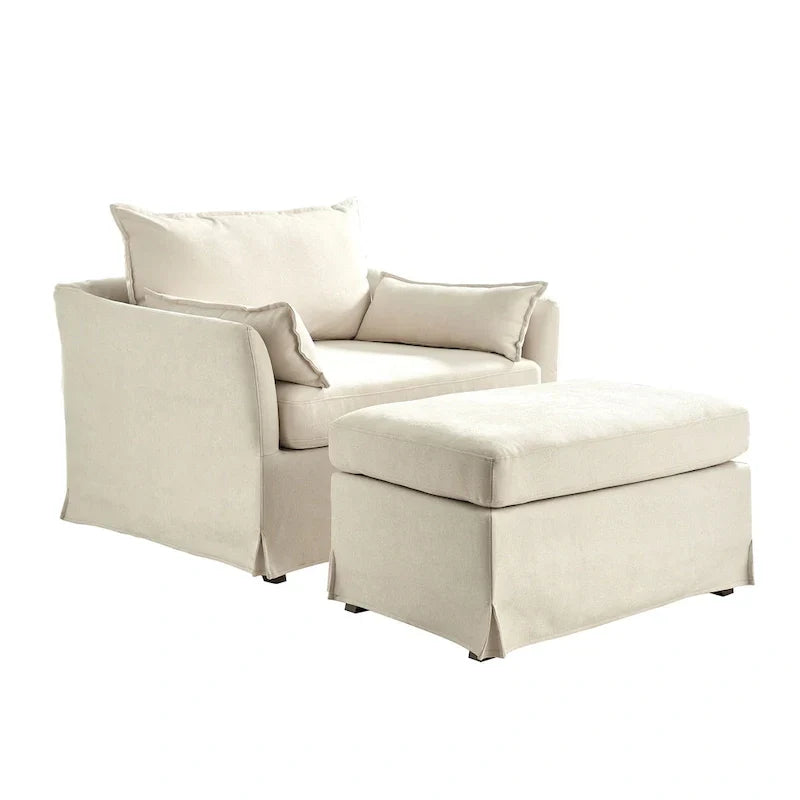Sophie Contemporary Oversized Slipcovered Armchair and Ottoman with Lockable Rear Wheels - image 16