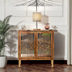 COZAYH Rustic Farmhouse Accent Cabinet with Geometric Mirror Fronts - image 3