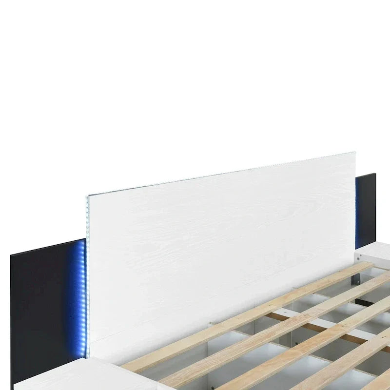 Modern King Size Wooden Floating Bed Frame with Nightstand and LED - Slatted Support Design - image 30