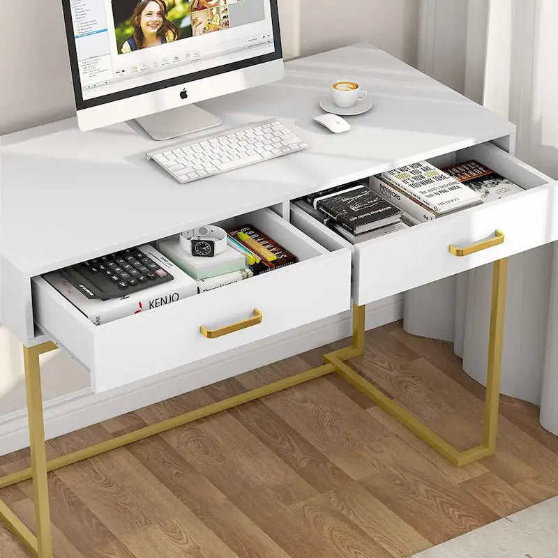 Modern Computer Desk with 2 Drawers - Stylish Study Writing Table with Storage for Home Office - image 20