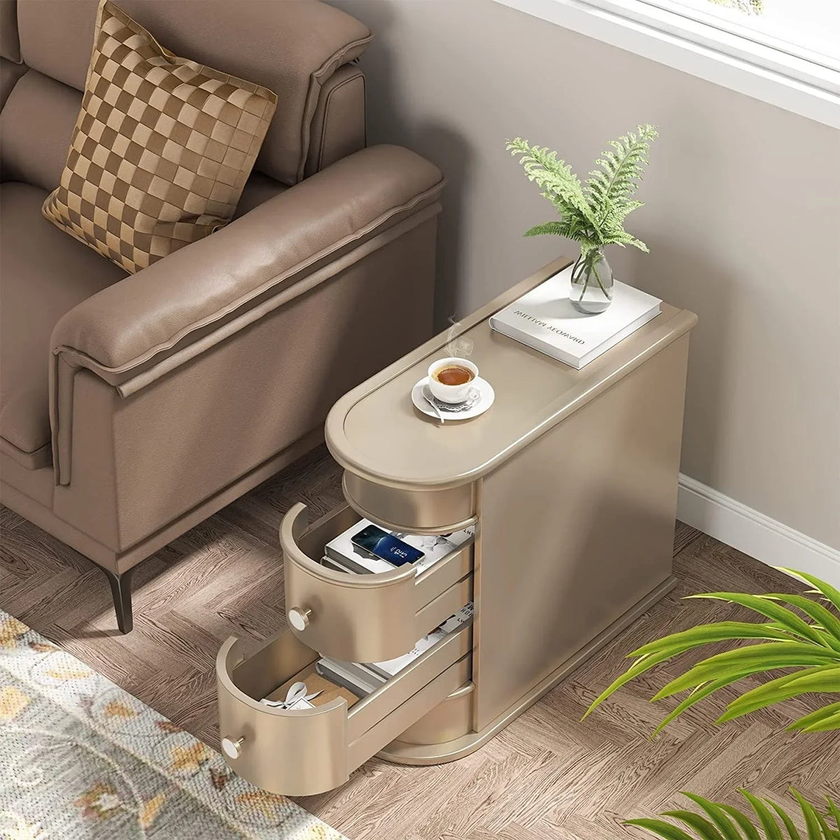 Solid Wood Chairside End Table, Two-Drawer Narrow Side Table Slim - image 50
