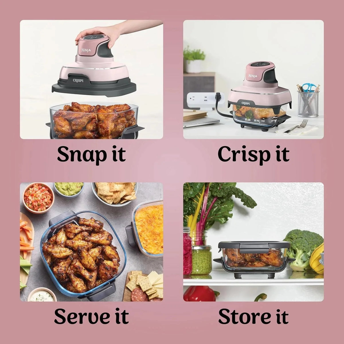 Ninja Crispi 4-in-1 Portable Glass Air Fryer Cooking System, 1500W, 4QT & 6-Cup TempWare Glass Containers with Storage Lids, Microwave, Freezer & Dishwasher Safe - image 30
