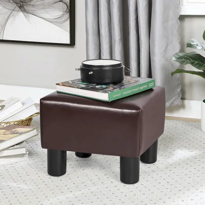 Square Footrest Stool with Upholstered Seat and Wooden Legs - image 8