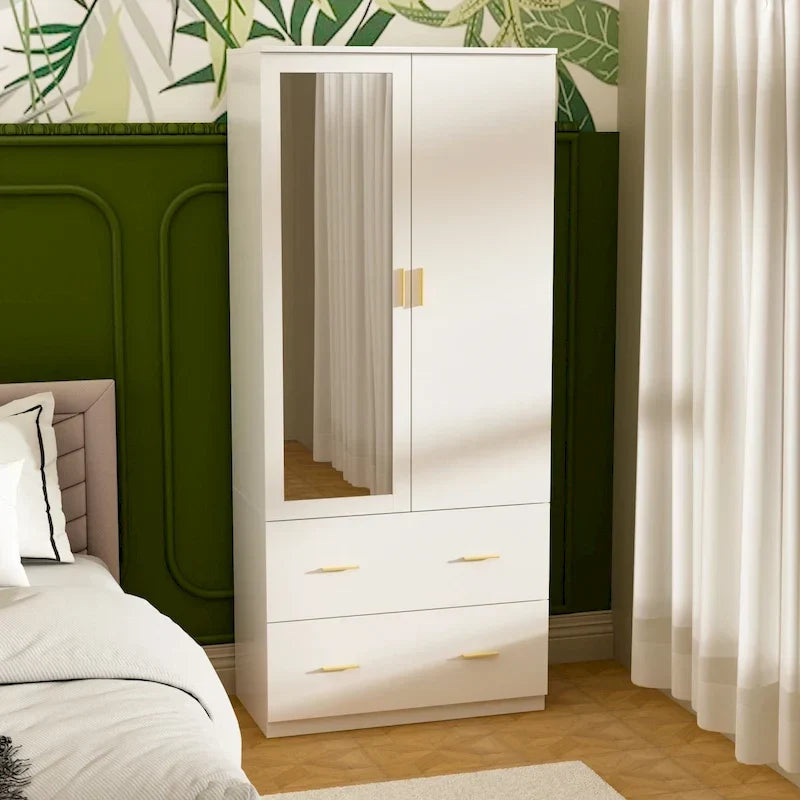 Modern Wardrobe Armoire with Mirror Door Hanging Rod and Drawers - image 4