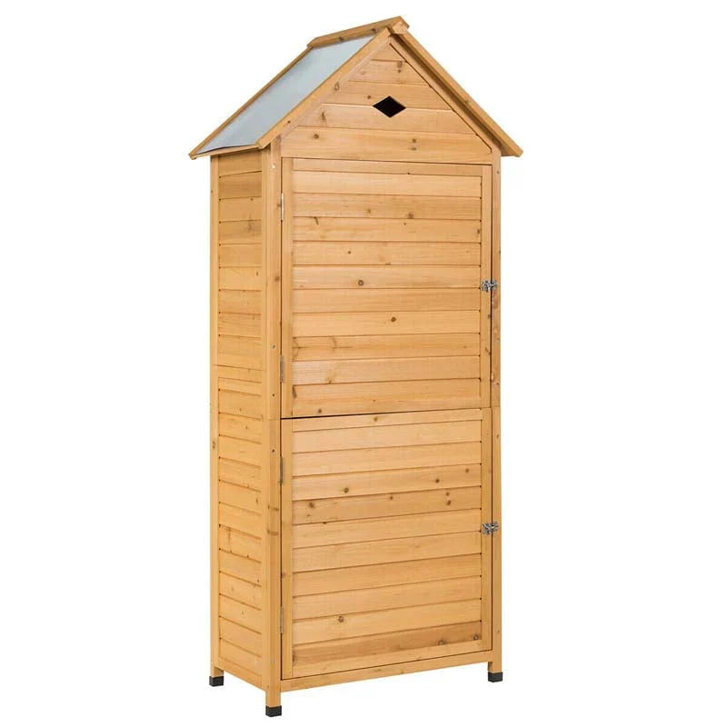 63" Wood Outdoor Storage Shed Lockable Garden Tools Storage Cabinet with 5 Shelves, Galvanized Sheet Roof - image 5