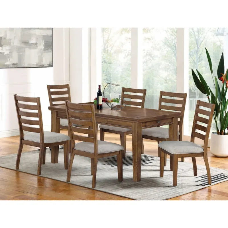 Set of 2 Walnut and Light Gray Ladder Back Side Chairs - image 7