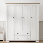 Freestanding 4-Door Wardrobe Armoire with 2 Drawers and Hanging Rods for Clothes Storage - image 1