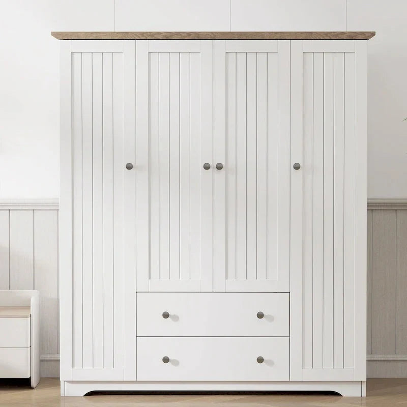 Freestanding 4-Door Wardrobe Armoire with 2 Drawers and Hanging Rods for Clothes Storage - image 1